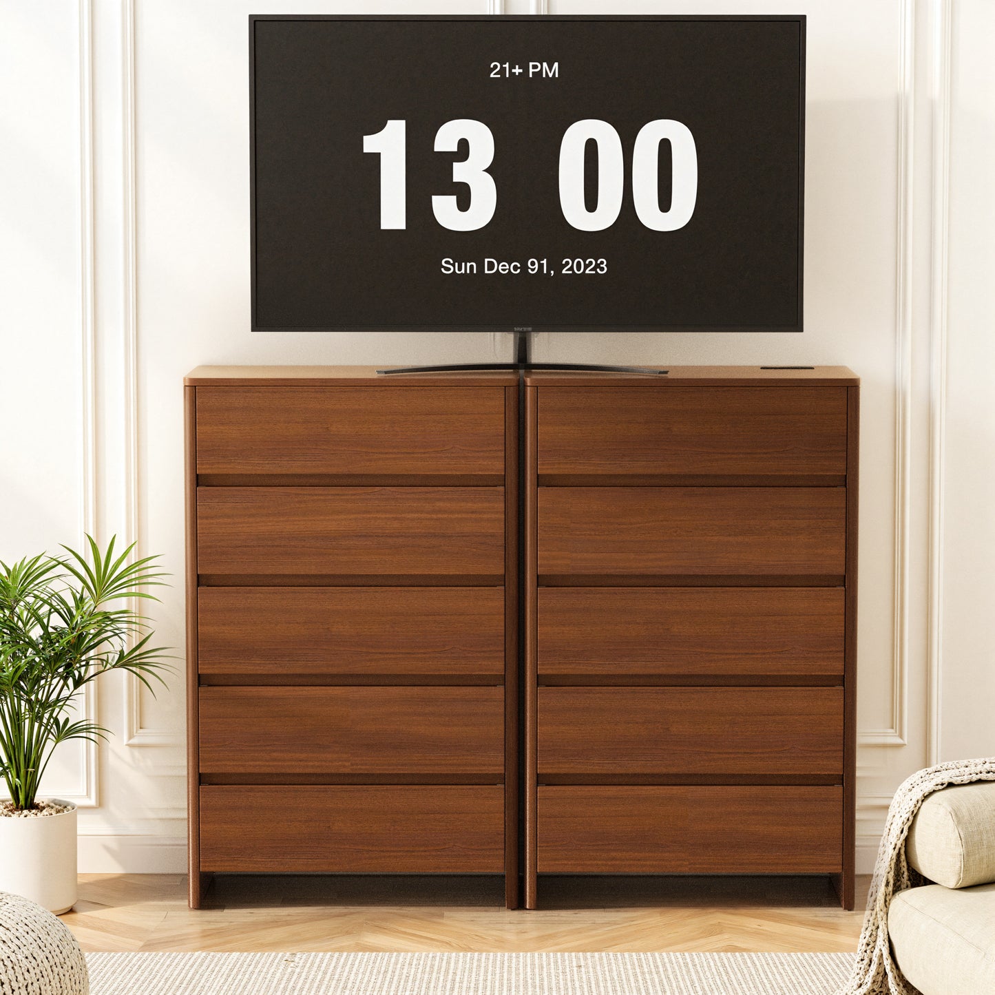 Pikvki 5 Drawer Dresser with Charging Station for Bedroom, 47" Modern Tall Chest of Drawers for Closet