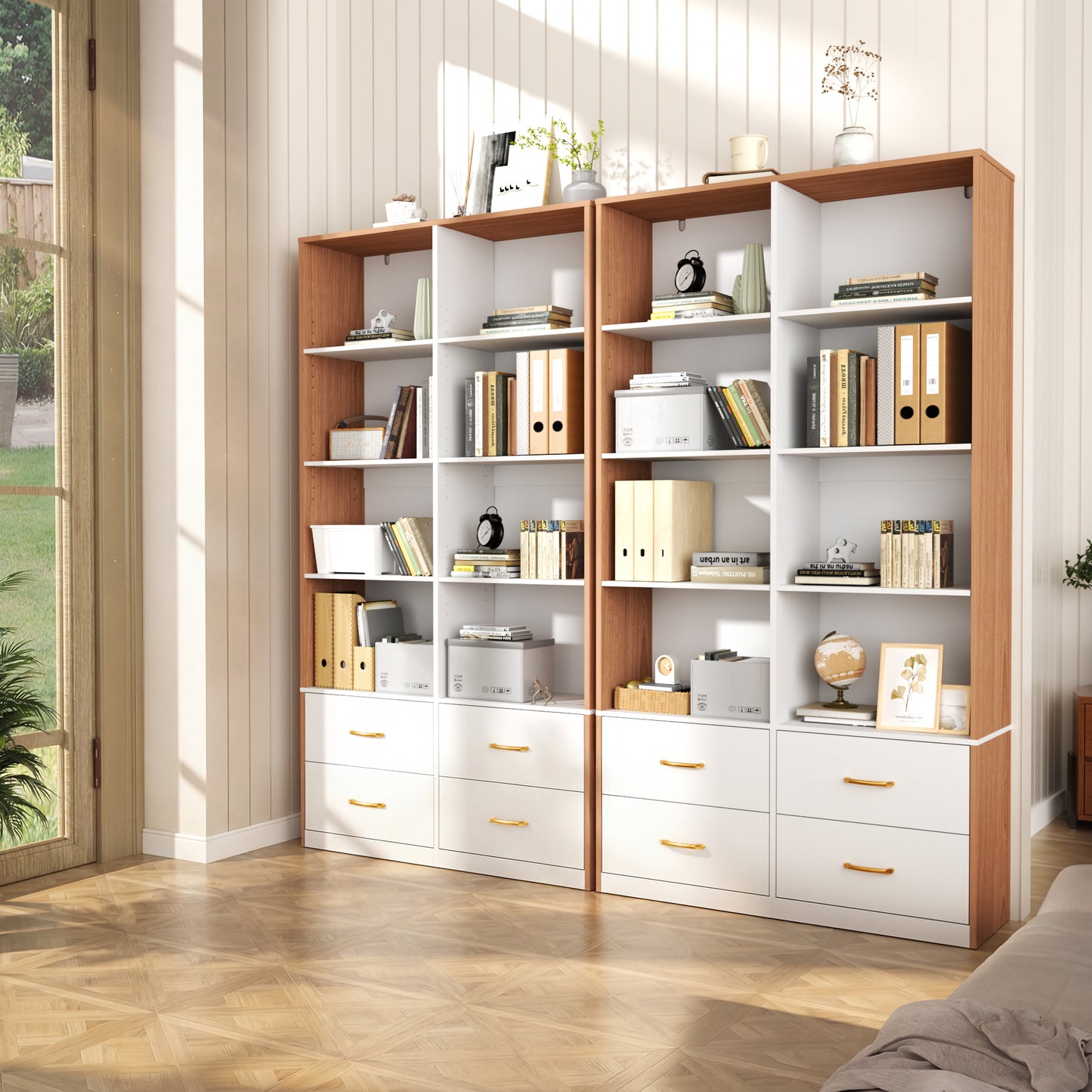 Pikvki 71" Tall Bookshelf with 4 Drawers, 6-Tier Double Wide Bookshelves and Bookcases with Storage for Home Office