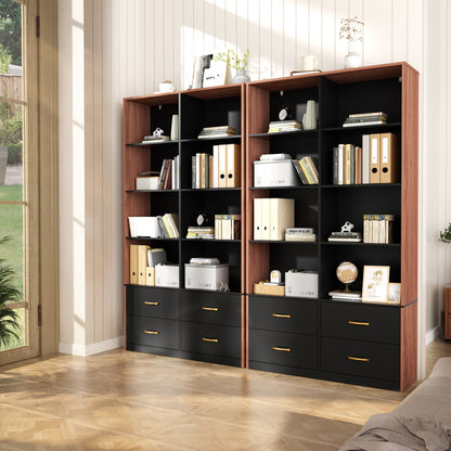 Pikvki 71" Tall Bookshelf with 4 Drawers, 6-Tier Double Wide Bookshelves and Bookcases with Storage for Home Office