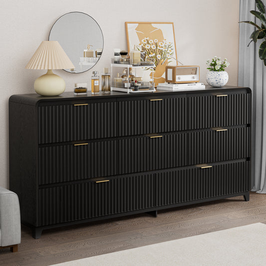 Pikvki Fluted 8 Drawers Dresser for Bedroom, 55.1" Wide Modern Chest of Drawers with Metal Handle, TV Stand for Living Room