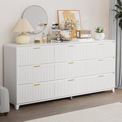 Pikvki Fluted 9 Drawers Dresser for Bedroom, 55.1" Wide Modern Chest of Drawers with Metal Handle, TV Stand for Living Room