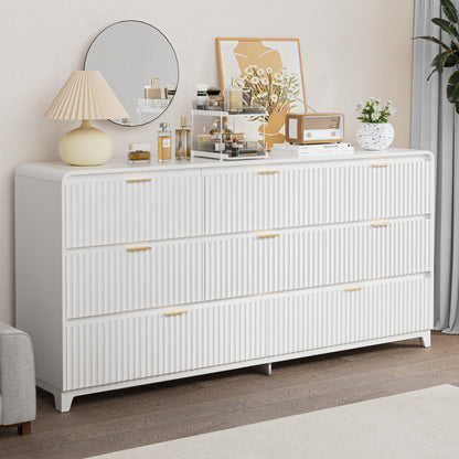 Pikvki Fluted 8 Drawers Dresser for Bedroom, 55.1" Wide Modern Chest of Drawers with Metal Handle, TV Stand for Living Room