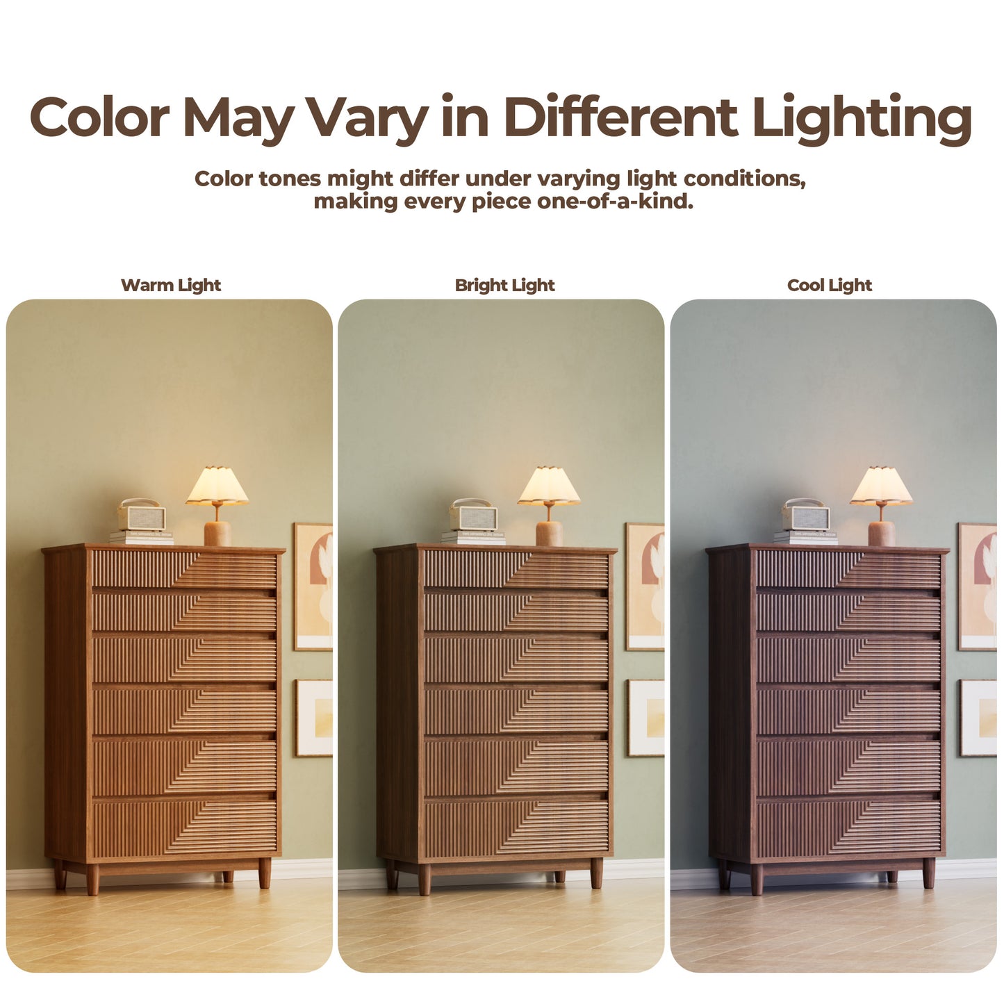 Pikvki Fluted 6 Drawer Dresser with Charging Station for Bedroom, 49" Modern Tall Chest of Drawers for Closet