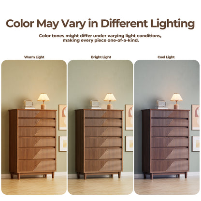 Pikvki Fluted 6 Drawer Dresser with Charging Station for Bedroom, 49" Modern Tall Chest of Drawers for Closet