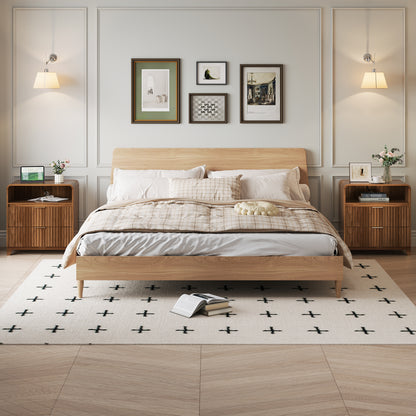 Pikvki Fluted Nightstand with Charging Station, Modern End Table with with Open Shelf and 2 Storage Drawers for Bedroom
