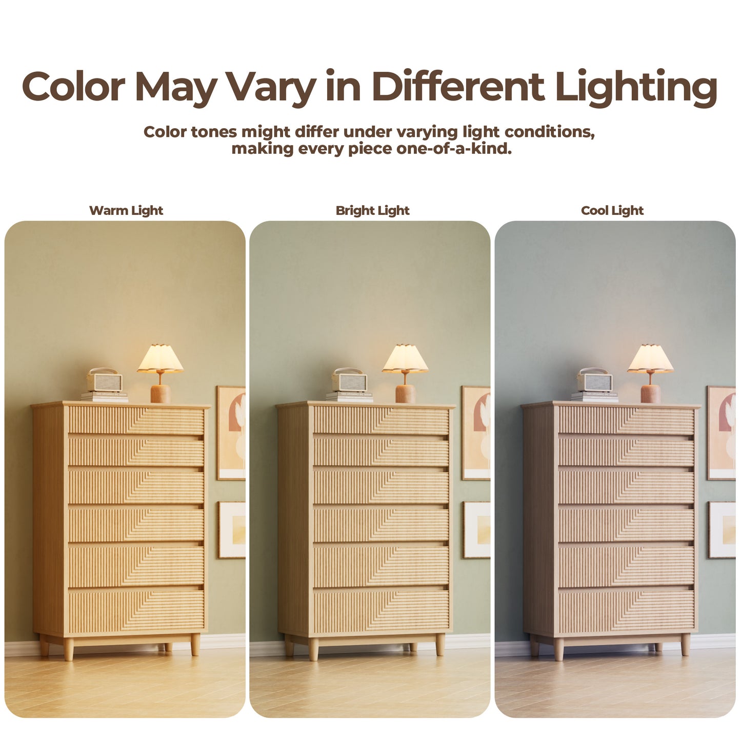 Pikvki Fluted 6 Drawer Dresser with Charging Station for Bedroom, 49" Modern Tall Chest of Drawers for Closet