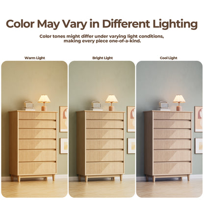 Pikvki Fluted 6 Drawer Dresser with Charging Station for Bedroom, 49" Modern Tall Chest of Drawers for Closet