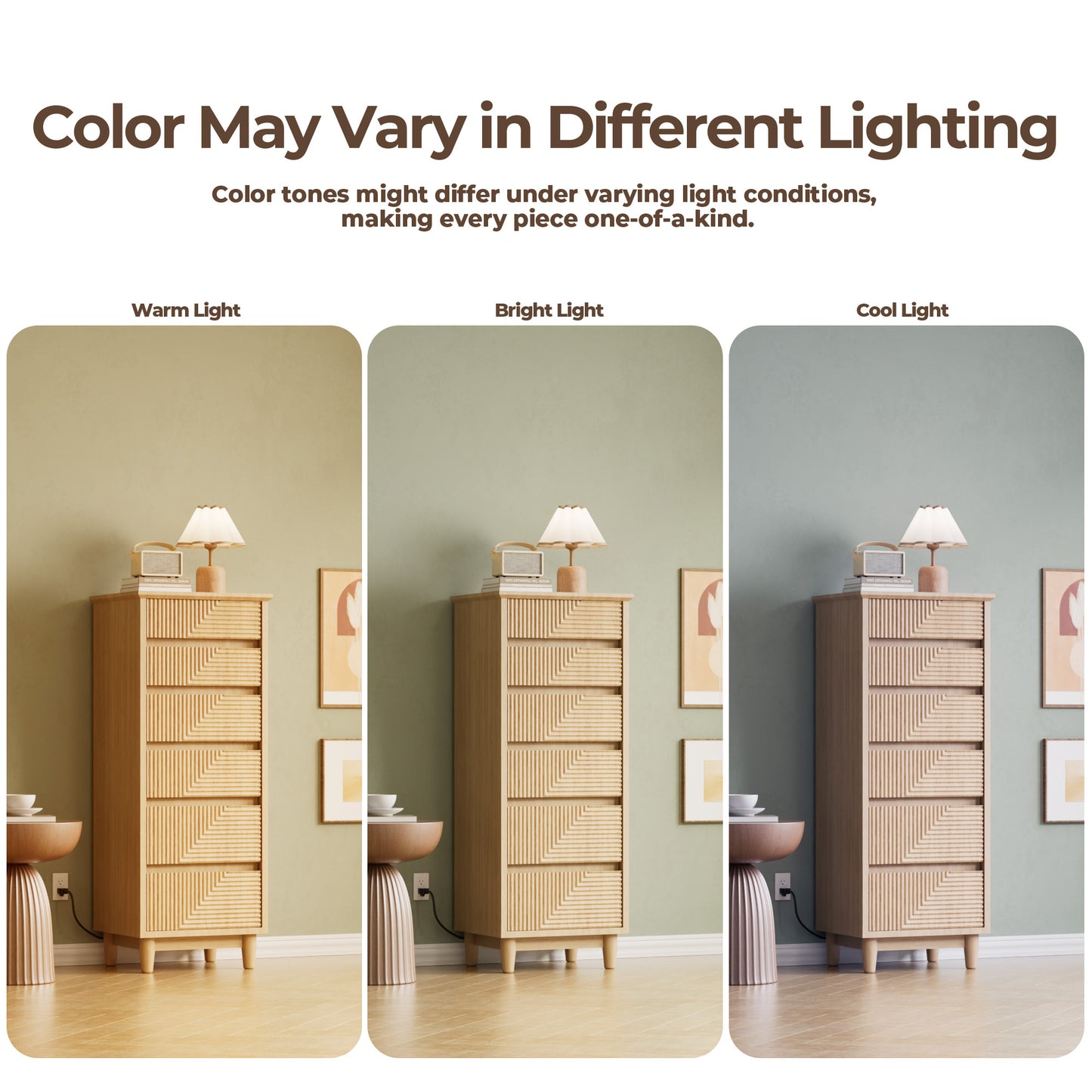Pikvki Fluted 6 Drawer Dresser with Charging Station for Bedroom, 49" Modern Tall Narrow Chest of Drawers for Closet