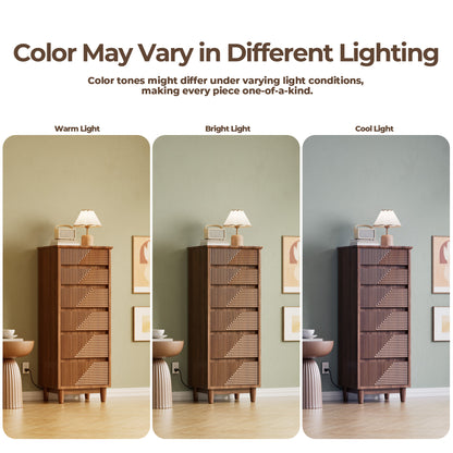 Pikvki Fluted 6 Drawer Dresser with Charging Station for Bedroom, 49" Modern Tall Narrow Chest of Drawers for Closet
