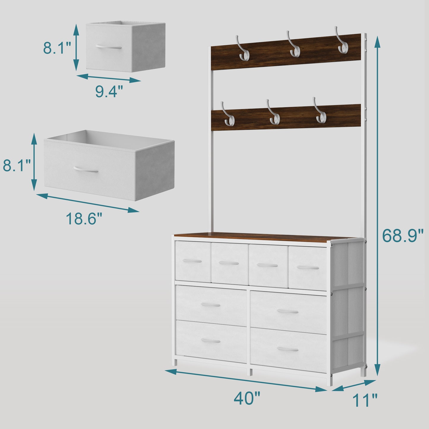 Pikvki 68.9" H Tall Dressers with 8 Drawers Dresser for Bedroom with Charging Station and 6 Hooks Fabric Dressers & Chests of Drawers with Open Shelves