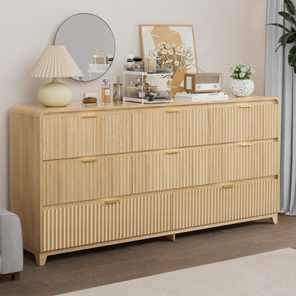 Pikvki Fluted 8 Drawers Dresser for Bedroom, 55.1" Wide Modern Chest of Drawers with Metal Handle, TV Stand for Living Room