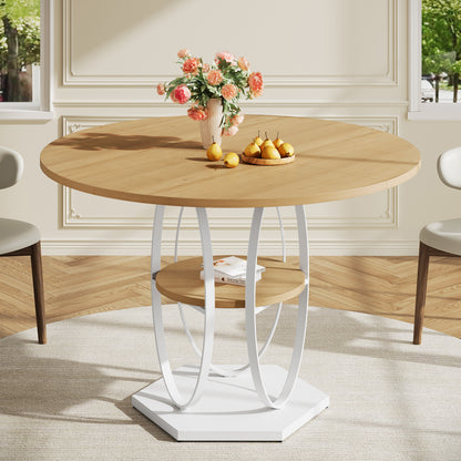 Pikvki Round Dining Table with Seorage Shelf, 3 Tier Circle Kitchen Table for Dining Room