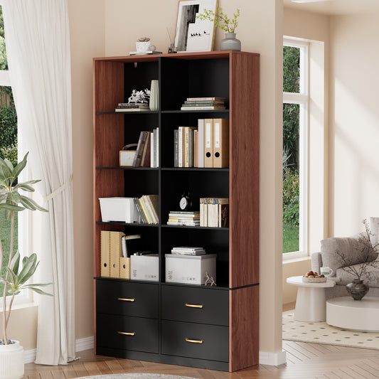Pikvki 71" Tall Bookshelf with 4 Drawers, 6-Tier Double Wide Bookshelves and Bookcases with Storage for Home Office