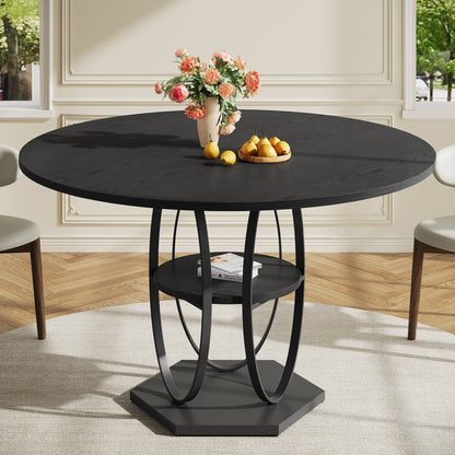 Pikvki Round Dining Table with Seorage Shelf, 3 Tier Circle Kitchen Table for Dining Room