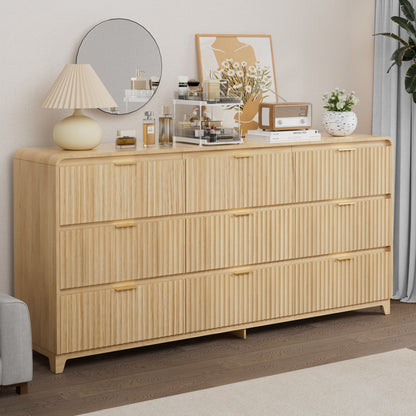Pikvki Fluted 9 Drawers Dresser for Bedroom, 55.1" Wide Modern Chest of Drawers with Metal Handle, TV Stand for Living Room