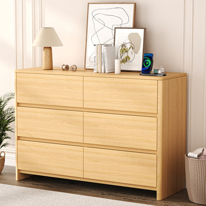 Pikvki 6-Drawer Double Dresser with Charging Station for Bedroom, Modern 47" Wide Chest of Drawers for Living Room