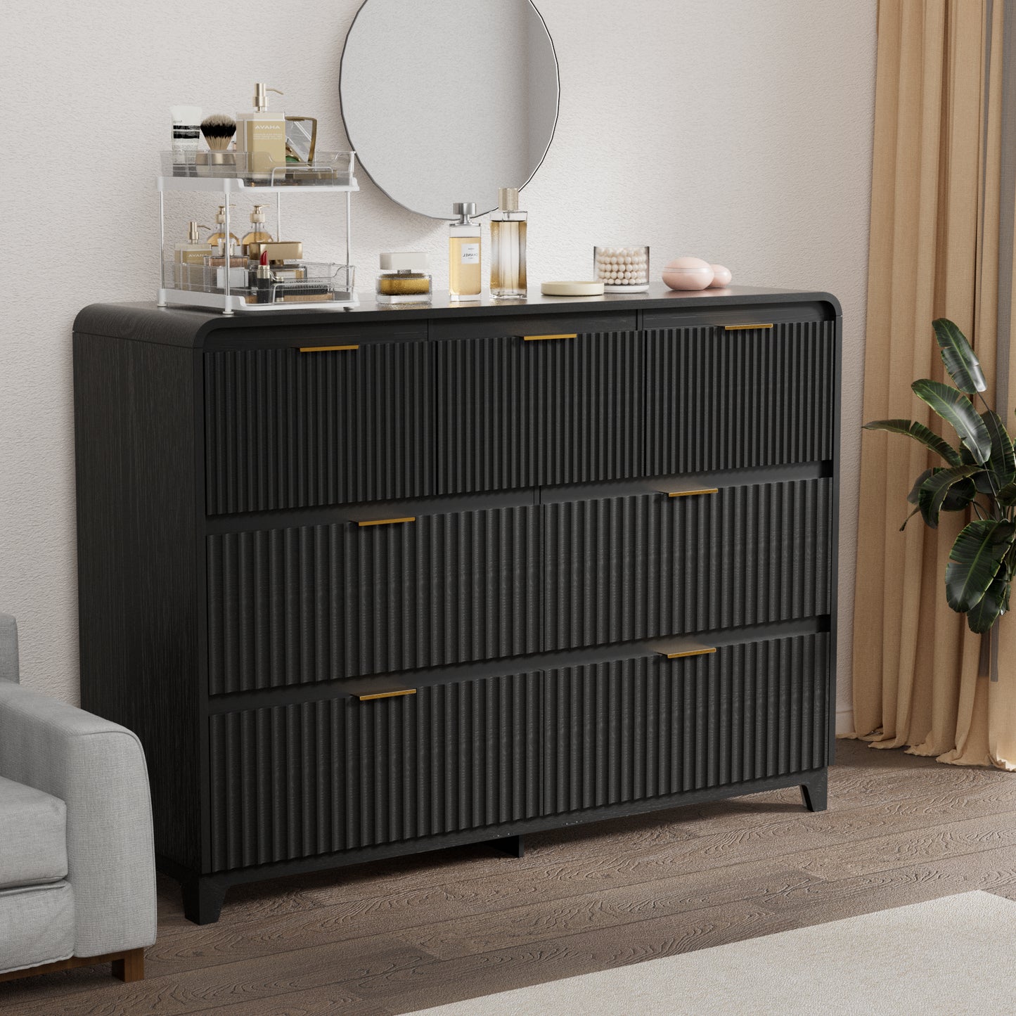 Pikvki Fluted 7 Drawers Dresser for Bedroom, 47.2" Wide Modern Chest of Drawers with Metal Handle, TV Stand for Living Room