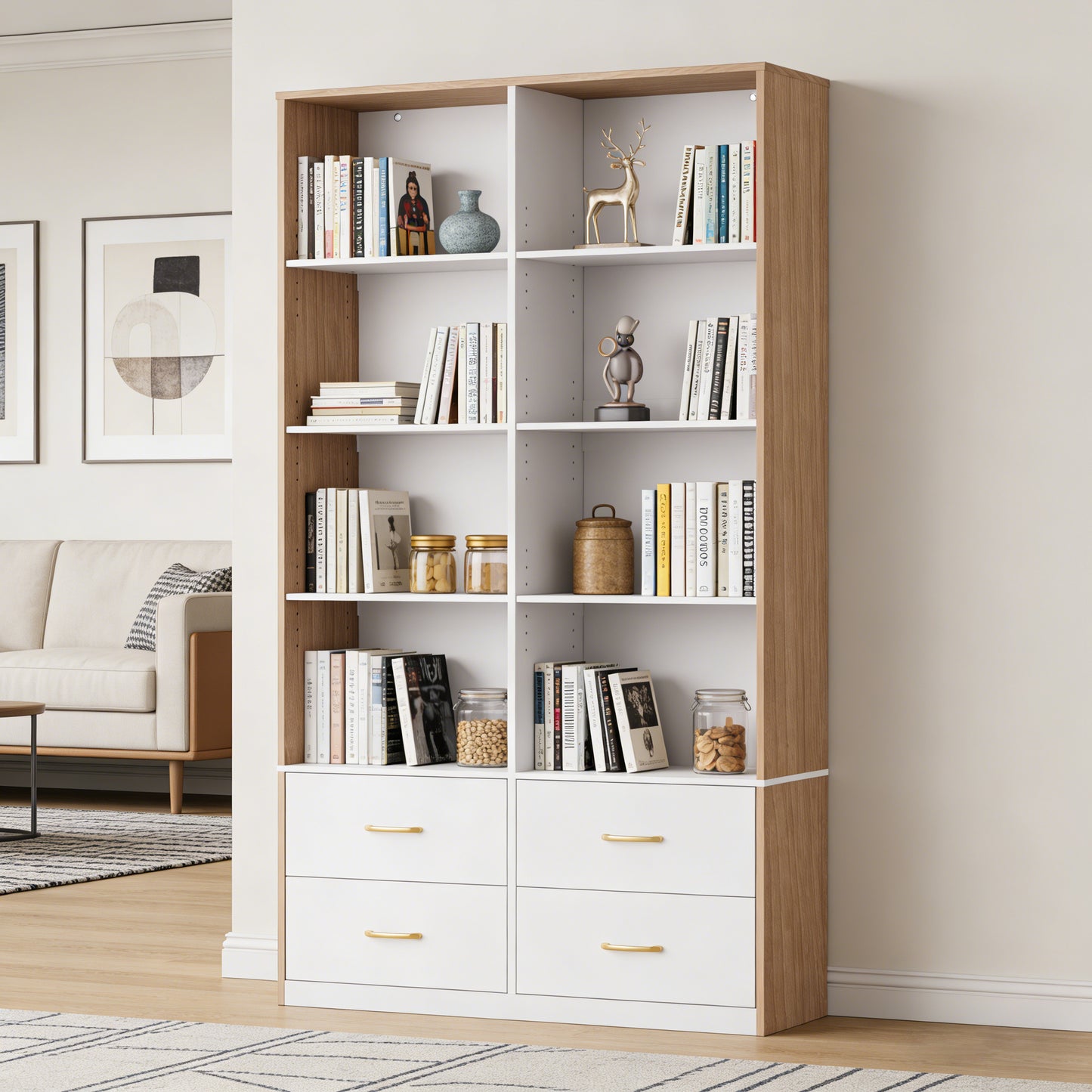 Pikvki 71" Tall Bookshelf with 4 Drawers, 6-Tier Double Wide Bookshelves and Bookcases with Storage for Home Office