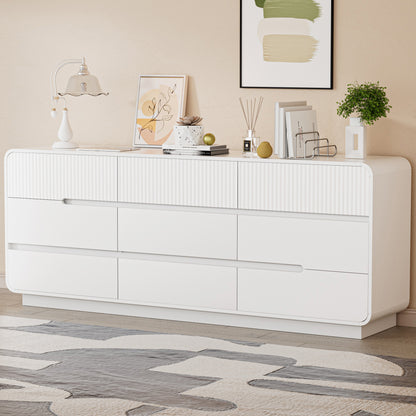 Pikvki 57.9" Wide 9 Drawer Dresser, Modern Fluted Wood Chest of Drawers with Anti-Tipping Device for Bedroom, Living Room