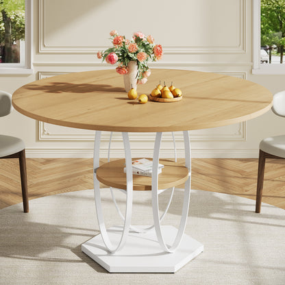 Pikvki Round Dining Table with Seorage Shelf, 3 Tier Circle Kitchen Table for Dining Room