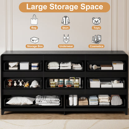 Pikvki Fluted 8 Drawers Dresser for Bedroom, 55.1" Wide Modern Chest of Drawers with Metal Handle, TV Stand for Living Room