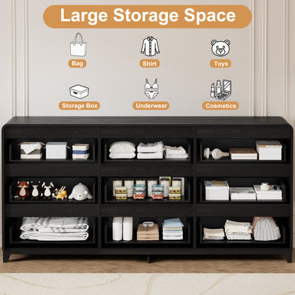 Pikvki Fluted 9 Drawers Dresser for Bedroom, 55.1" Wide Modern Chest of Drawers with Metal Handle, TV Stand for Living Room