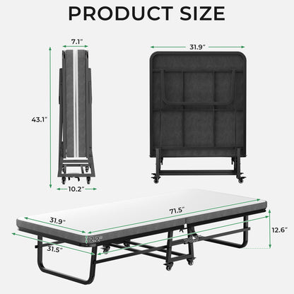 Pikvki Folding Bed with Mattress, Twin Foldable Bed, Roll Away Beds for Adults, 71.5 x 32 inch Portable Daybed for Guest Room, Camping