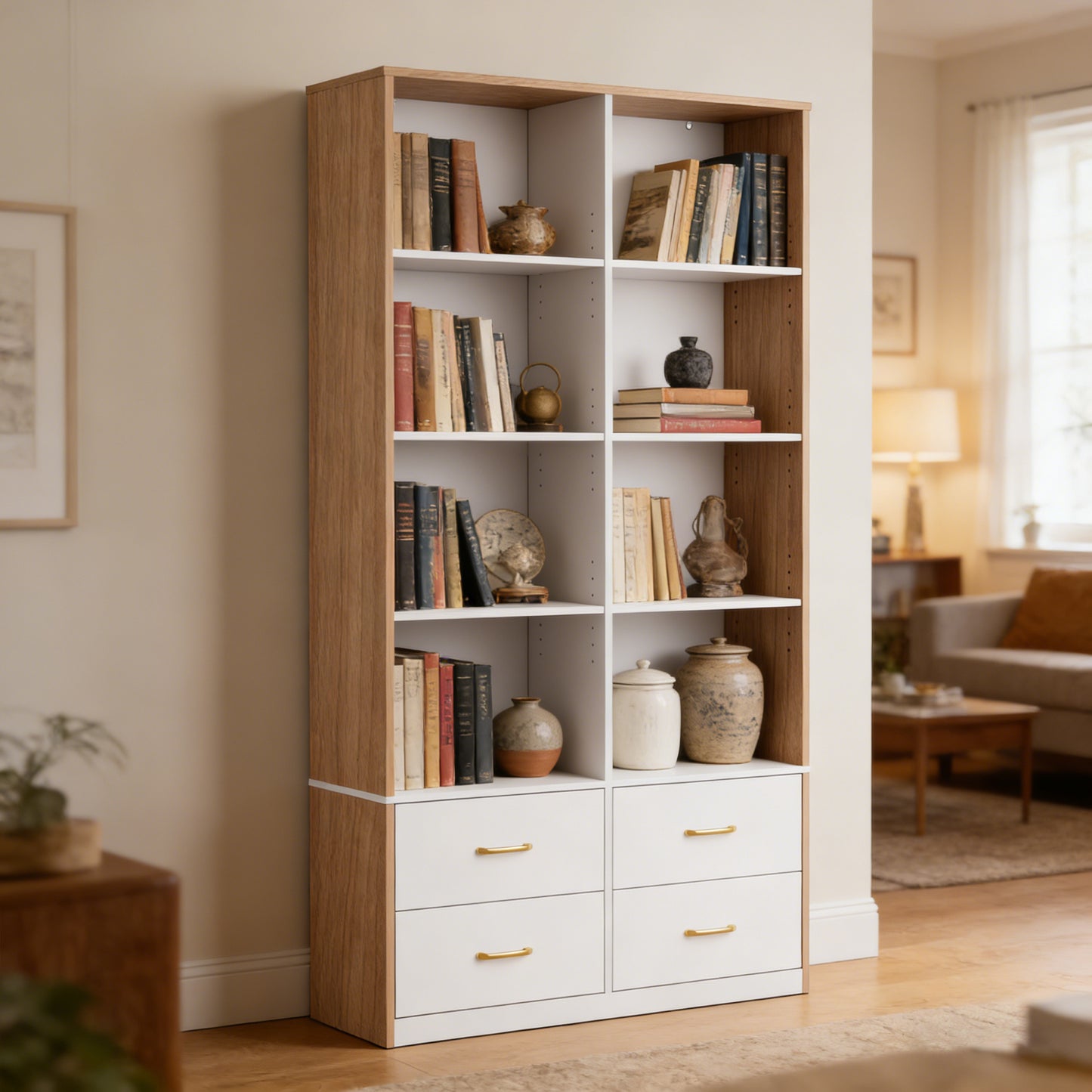 Pikvki 71" Tall Bookshelf with 4 Drawers, 6-Tier Double Wide Bookshelves and Bookcases with Storage for Home Office