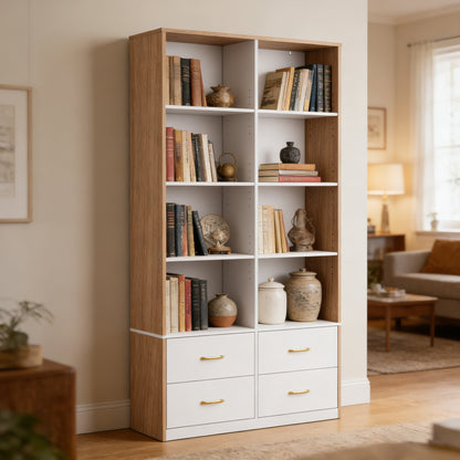 Pikvki 71" Tall Bookshelf with 4 Drawers, 6-Tier Double Wide Bookshelves and Bookcases with Storage for Home Office