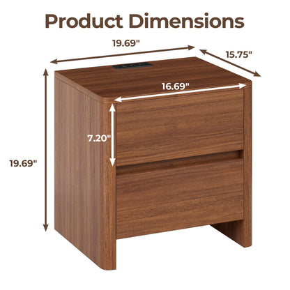 Pikvki Nightstand with Charging Station Set of 2, Modern Bedside Table End Table with LED Lights & 2 Drawer for Bedroom, Living Room