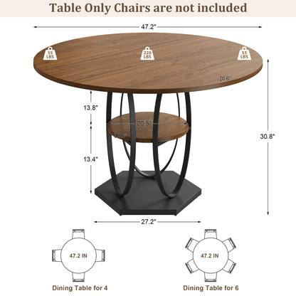 Pikvki Round Dining Table with Seorage Shelf, 3 Tier Circle Kitchen Table for Dining Room