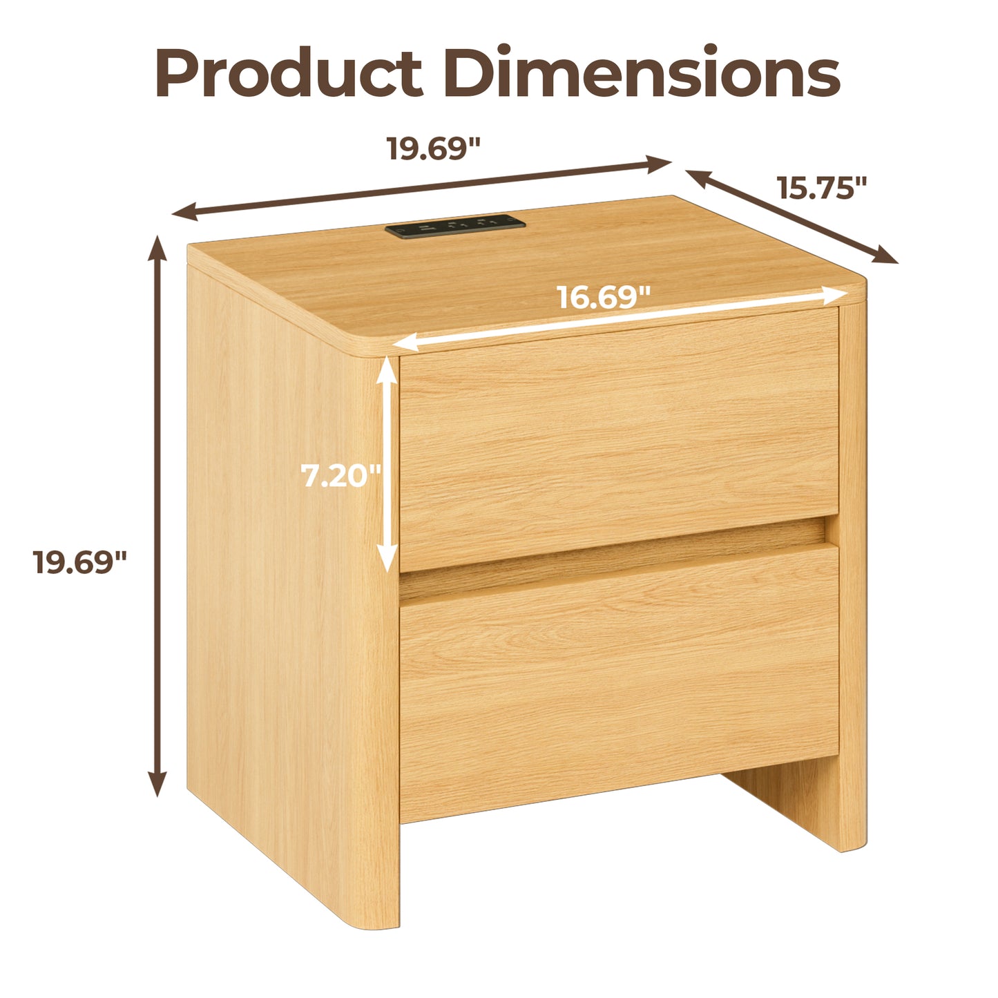 Pikvki Nightstand with Charging Station Set of 2, Modern Bedside Table End Table with LED Lights & 2 Drawer for Bedroom, Living Room