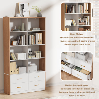 Pikvki 71" Tall Bookshelf with 4 Drawers, 6-Tier Double Wide Bookshelves and Bookcases with Storage for Home Office