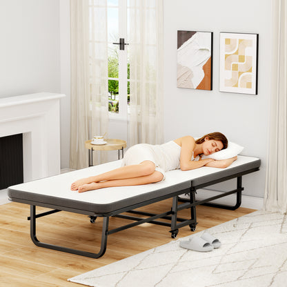 Pikvki Folding Bed with Mattress, Twin Foldable Bed, Roll Away Beds for Adults, 71.5 x 32 inch Portable Daybed for Guest Room, Camping