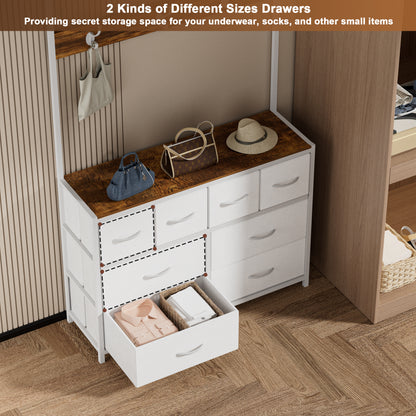 Pikvki 68.9" H Tall Dressers with 8 Drawers Dresser for Bedroom with Charging Station and 6 Hooks Fabric Dressers & Chests of Drawers with Open Shelves