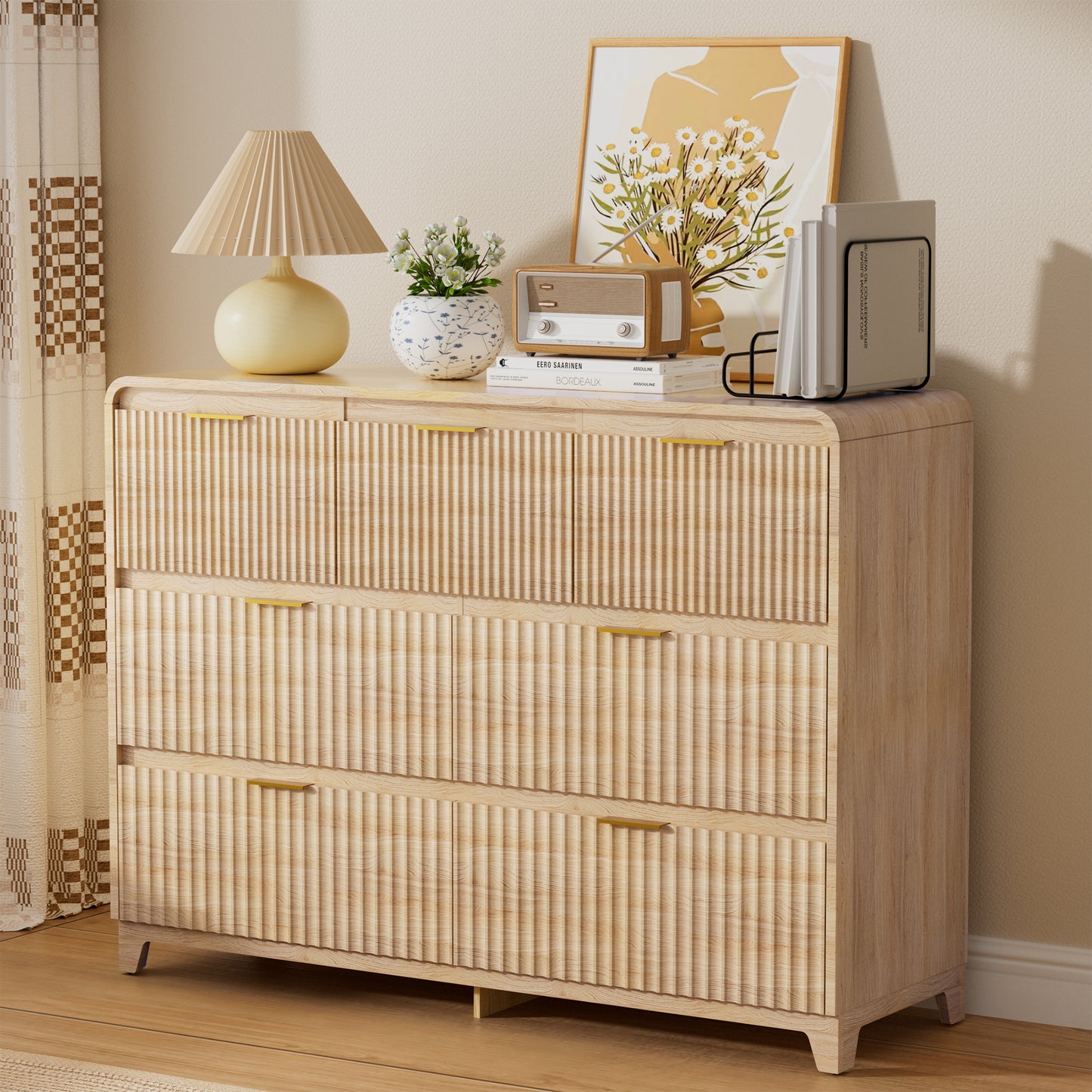 Pikvki Fluted 7 Drawers Dresser for Bedroom, 47.2" Wide Modern Chest of Drawers with Metal Handle, TV Stand for Living Room