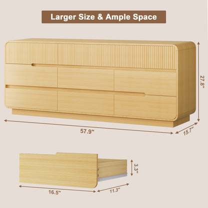 Pikvki 57.9" Wide 9 Drawer Dresser, Modern Fluted Wood Chest of Drawers with Anti-Tipping Device for Bedroom, Living Room