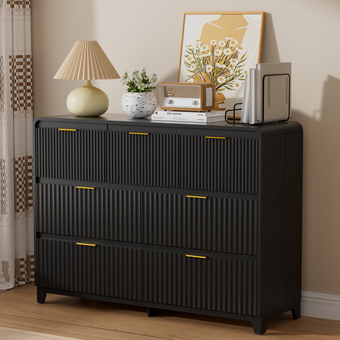 Pikvki Fluted 7 Drawers Dresser for Bedroom, 47.2" Wide Modern Chest of Drawers with Metal Handle, TV Stand for Living Room