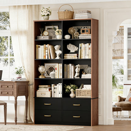 Pikvki 71" Tall Bookshelf with 4 Drawers, 6-Tier Double Wide Bookshelves and Bookcases with Storage for Home Office