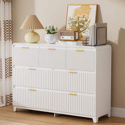 Pikvki Fluted 7 Drawers Dresser for Bedroom, 47.2" Wide Modern Chest of Drawers with Metal Handle, TV Stand for Living Room