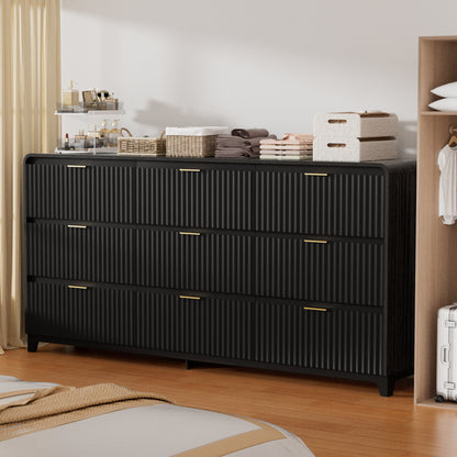 Pikvki Fluted 9 Drawers Dresser for Bedroom, 55.1" Wide Modern Chest of Drawers with Metal Handle, TV Stand for Living Room