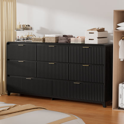 Pikvki Fluted 8 Drawers Dresser for Bedroom, 55.1" Wide Modern Chest of Drawers with Metal Handle, TV Stand for Living Room