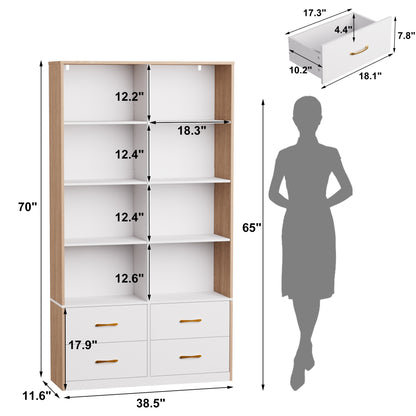 Pikvki 71" Tall Bookshelf with 4 Drawers, 6-Tier Double Wide Bookshelves and Bookcases with Storage for Home Office