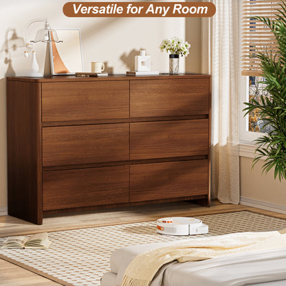 Pikvki 6-Drawer Double Dresser with Charging Station for Bedroom, Modern 47" Wide Chest of Drawers for Living Room