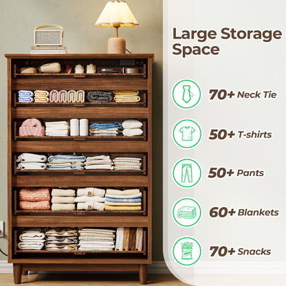 Pikvki Fluted 6 Drawer Dresser with Charging Station for Bedroom, 49" Modern Tall Chest of Drawers for Closet