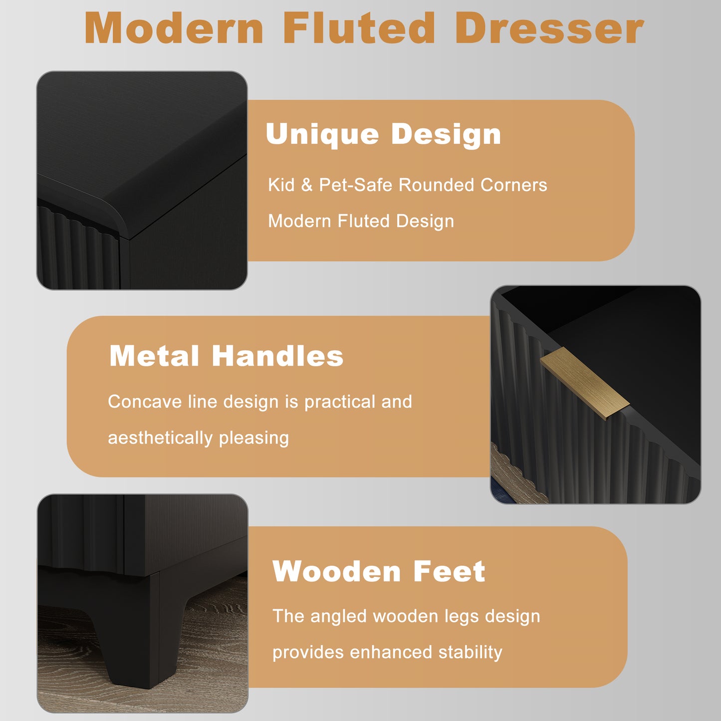 Pikvki Fluted 8 Drawers Dresser for Bedroom, 55.1" Wide Modern Chest of Drawers with Metal Handle, TV Stand for Living Room