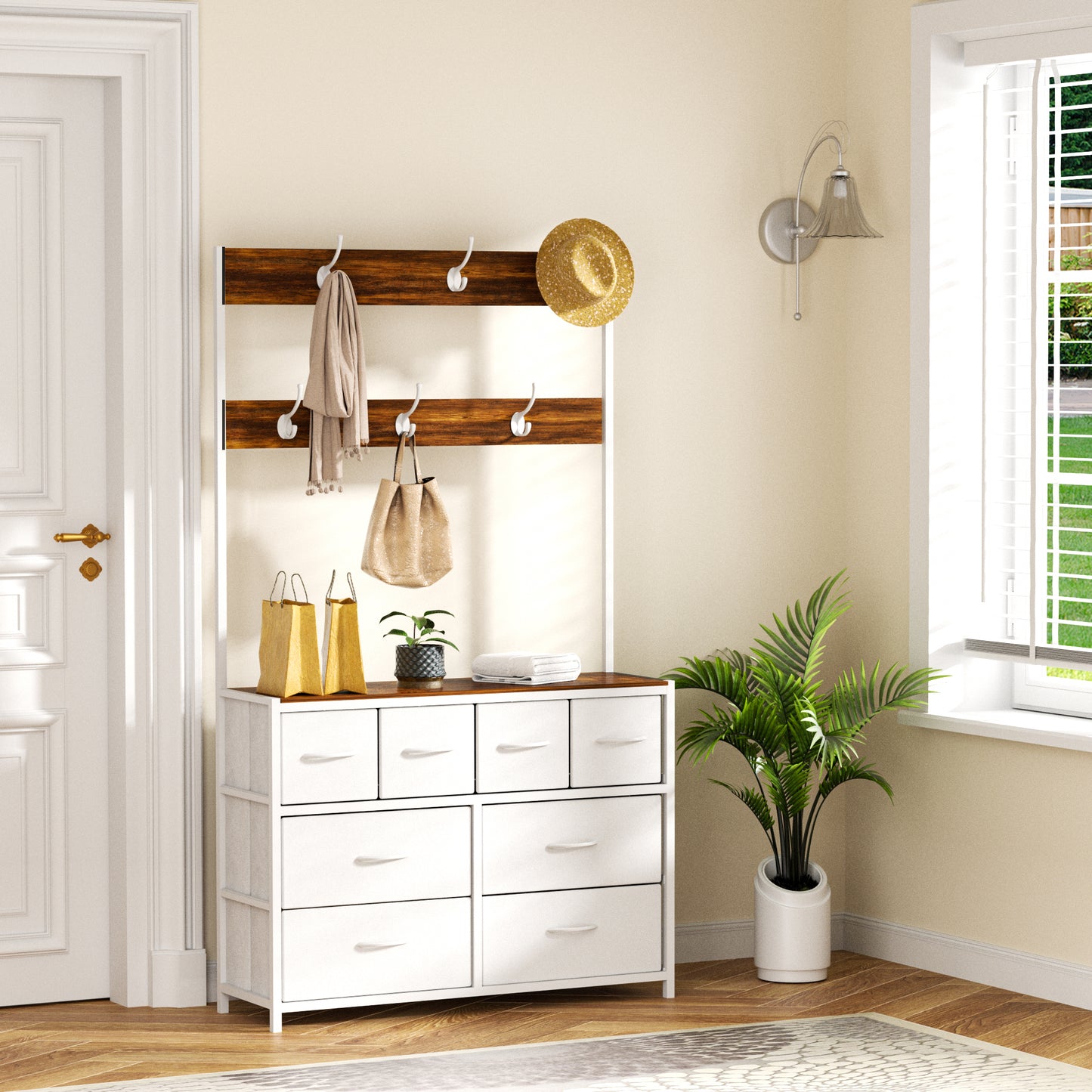 Pikvki 68.9" H Tall Dressers with 8 Drawers Dresser for Bedroom with Charging Station and 6 Hooks Fabric Dressers & Chests of Drawers with Open Shelves