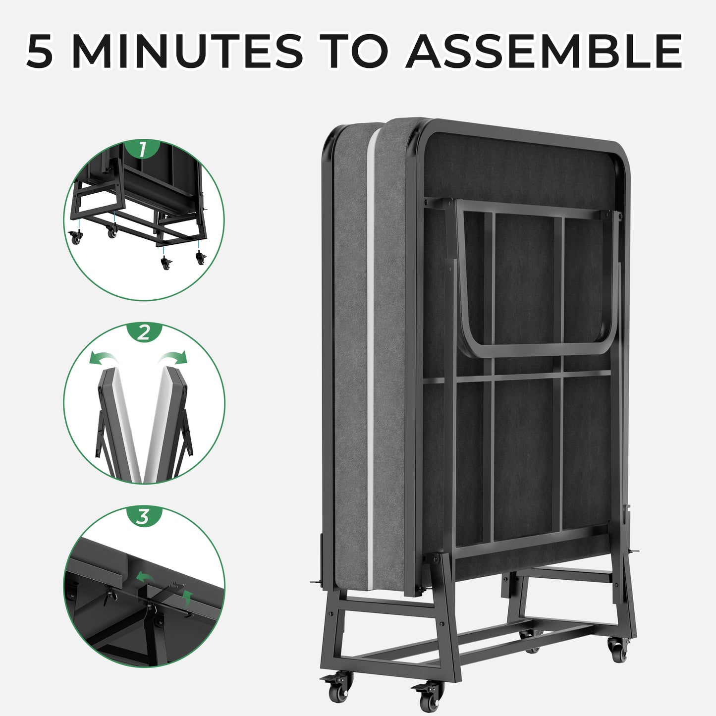 Pikvki Folding Bed with Mattress, Twin Foldable Bed, Roll Away Beds for Adults, 71.5 x 32 inch Portable Daybed for Guest Room, Camping