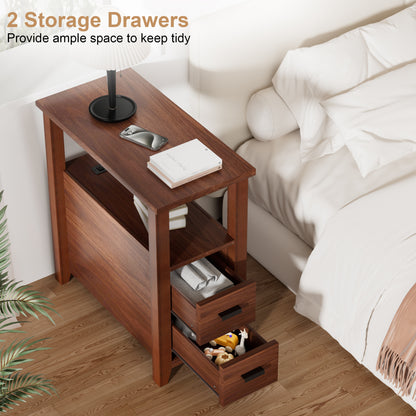 Pikvki End Table with Charging Station, Nightstand with 2 Drawers for Living Room, Bedroom