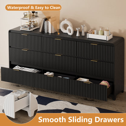 Pikvki Fluted 9 Drawers Dresser for Bedroom, 55.1" Wide Modern Chest of Drawers with Metal Handle, TV Stand for Living Room